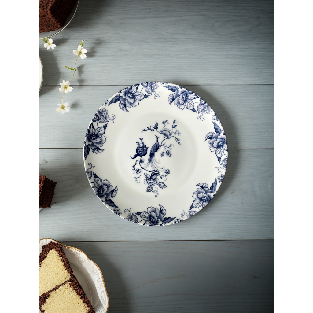 Blue-and-white floral bone china dinnerware
