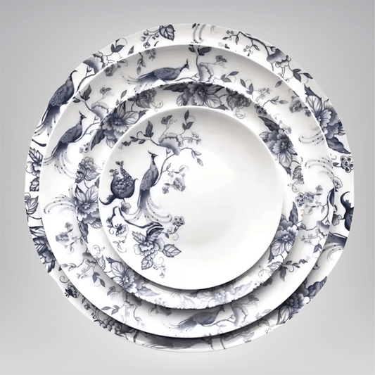 Blue-and-white floral bone china dinnerware