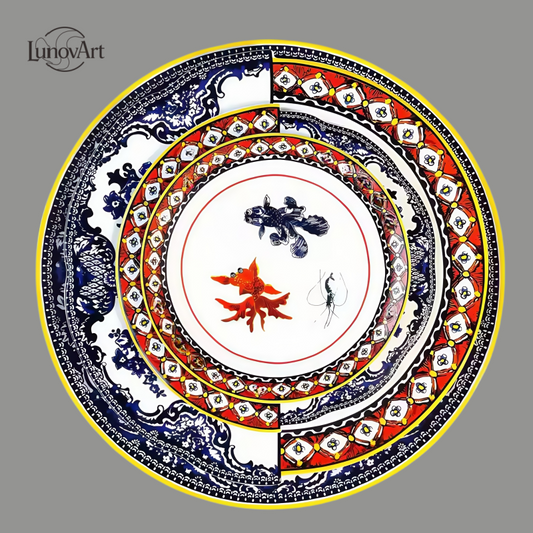 Fine Bone China plates of East Meets West Castle & Koi