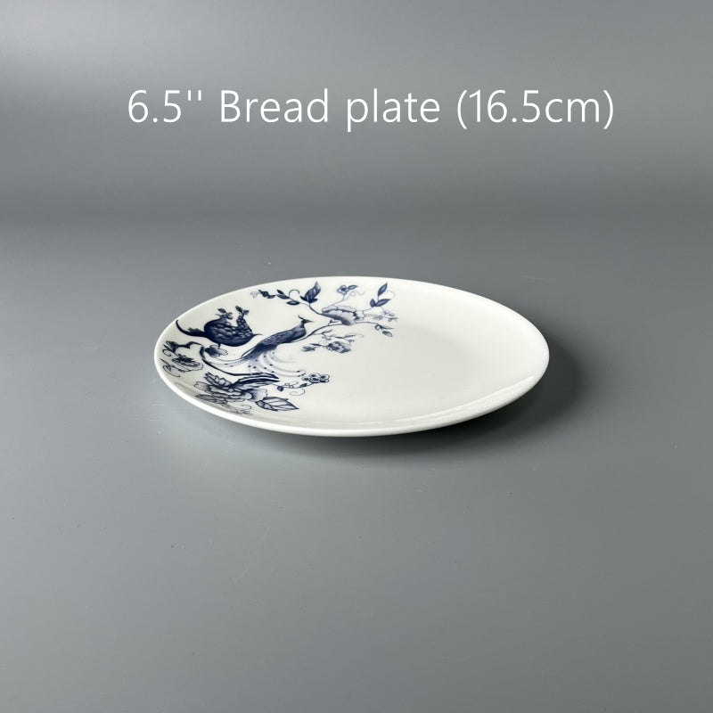Blue-and-white floral bone china dinnerware