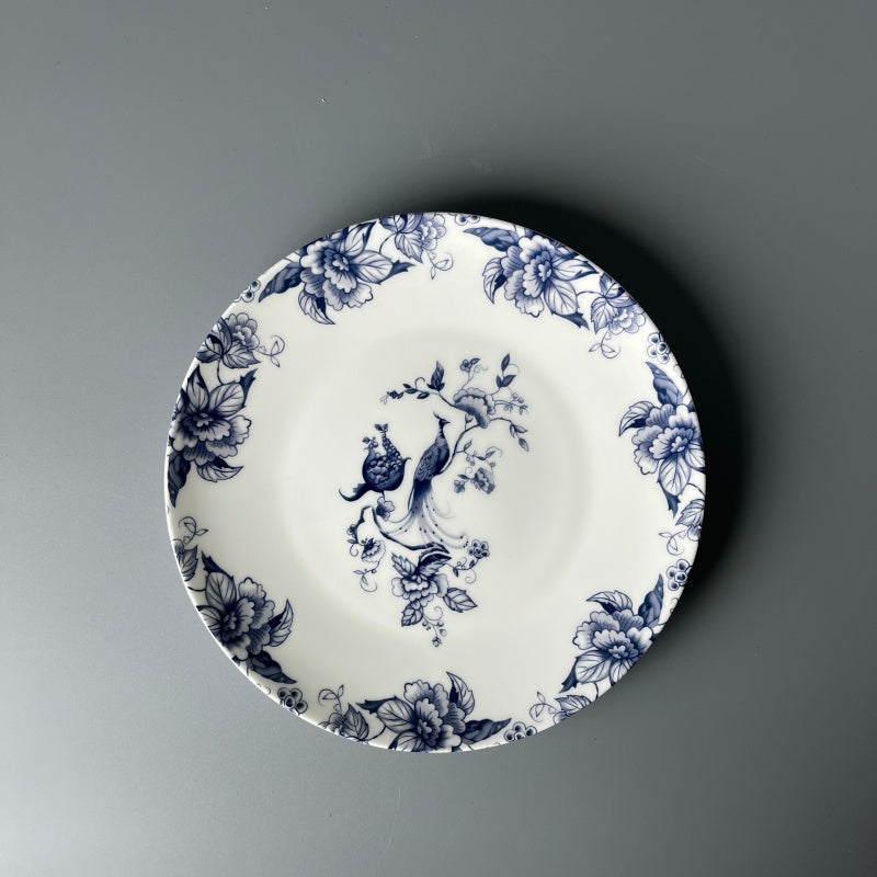 Blue-and-white floral bone china dinnerware