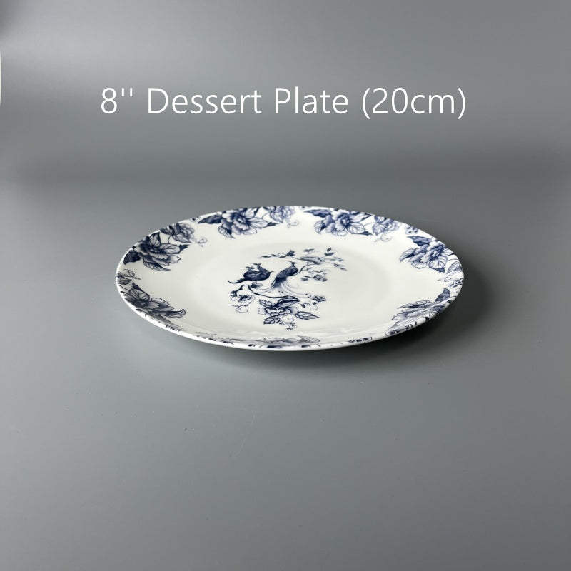 Blue-and-white floral bone china dinnerware