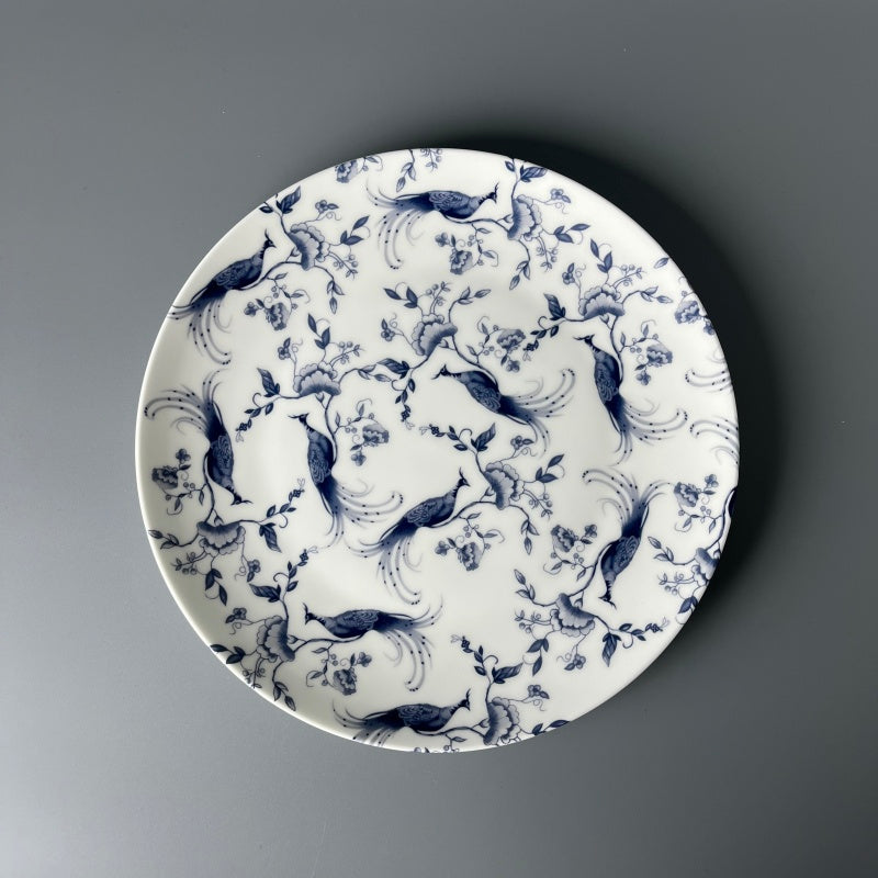 Blue-and-white floral bone china dinnerware