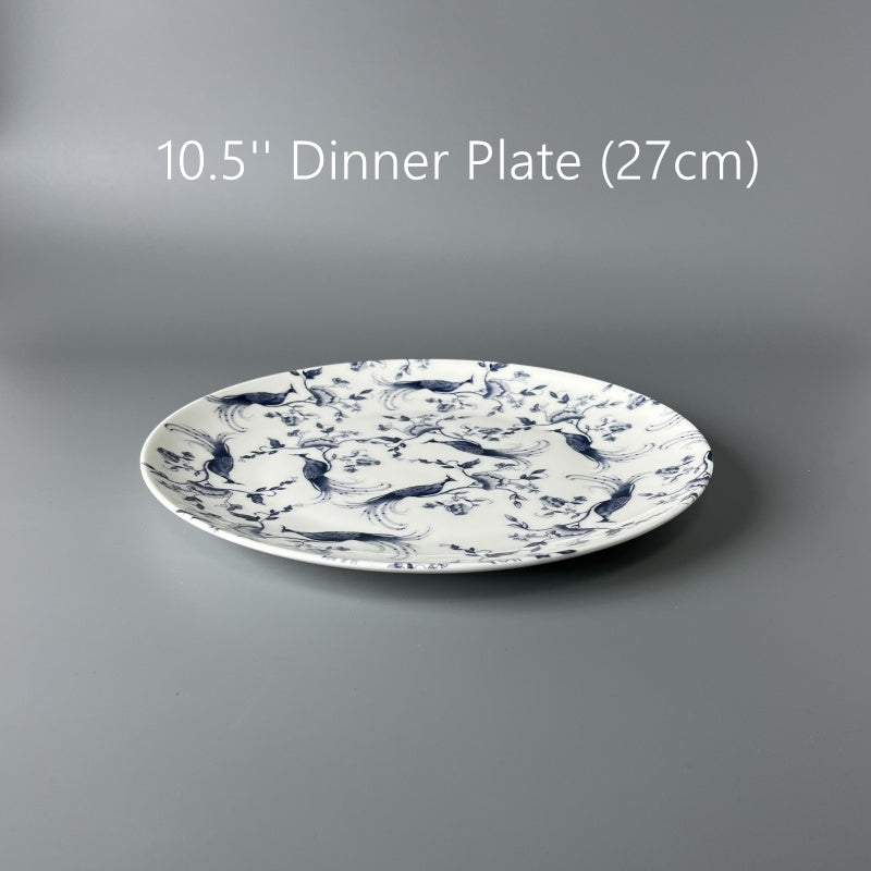 Blue-and-white floral bone china dinnerware