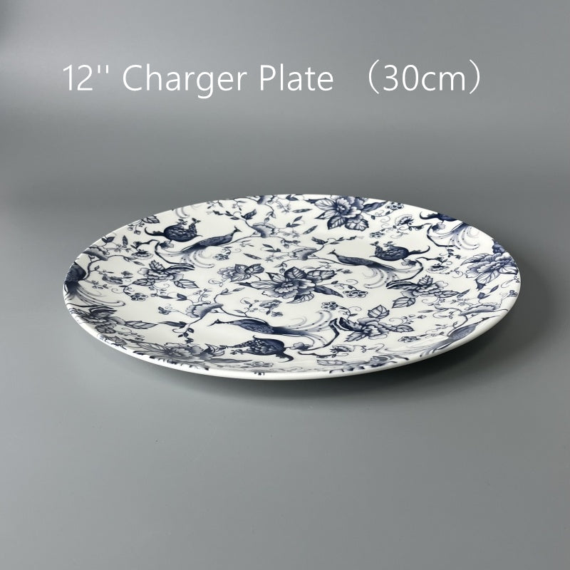 Blue-and-white floral bone china dinnerware