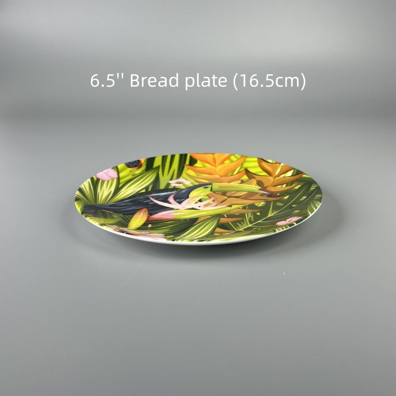 Bone china Dinner Plate Set Tropical Rainforest flowers and birds pattern