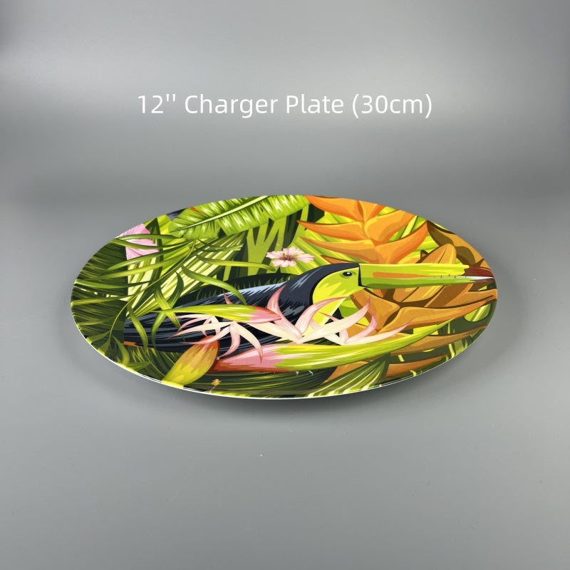 Bone china Dinner Plate Set Tropical Rainforest flowers and birds pattern