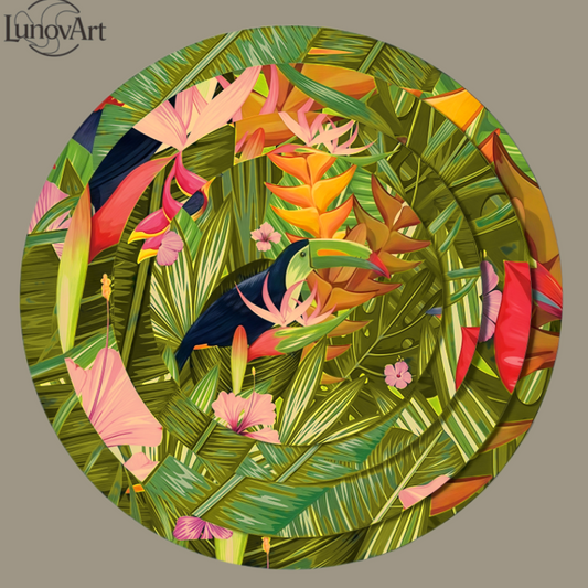 Bone china Dinner Plate Set Tropical Rainforest flowers and birds pattern