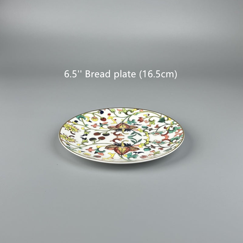 Bone china plates of East Meet West Dutch Delftware & Chinese doucai entwined lotus patterns
