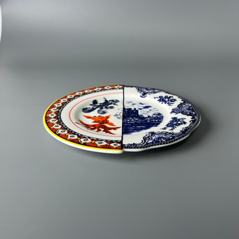 Fine Bone China plates of East Meets West Castle & Koi