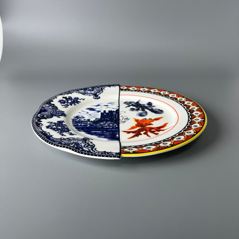Fine Bone China plates of East Meets West Castle & Koi