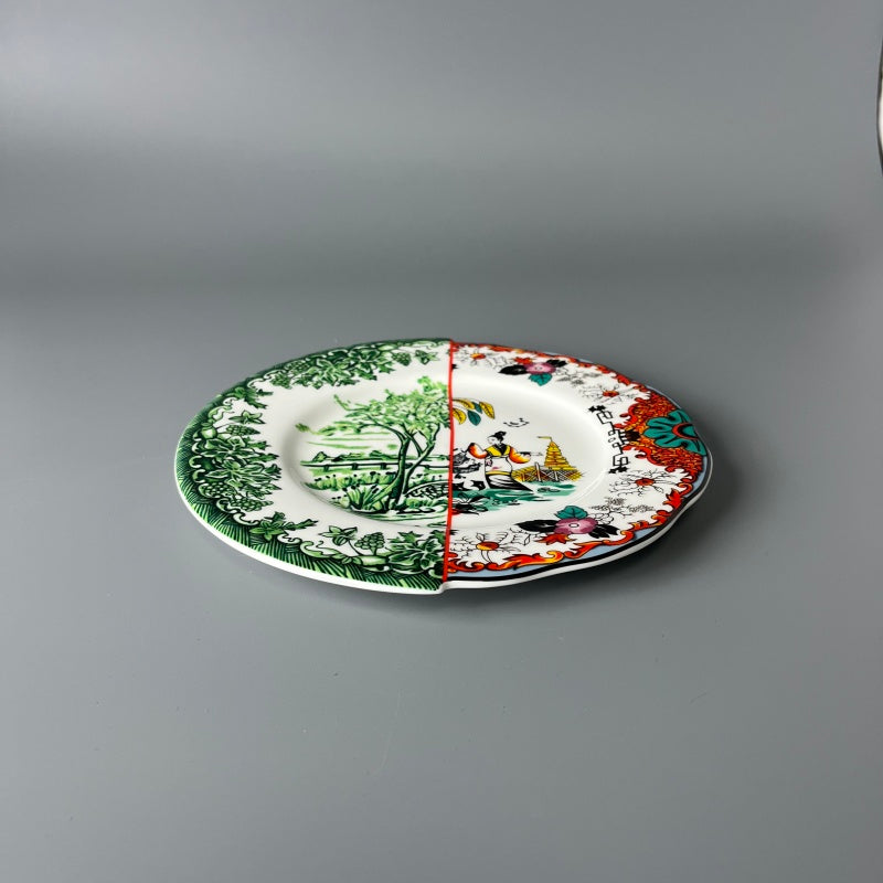 Bone China Plates of East and West Greenware & Famille Rose Fusion Plate
