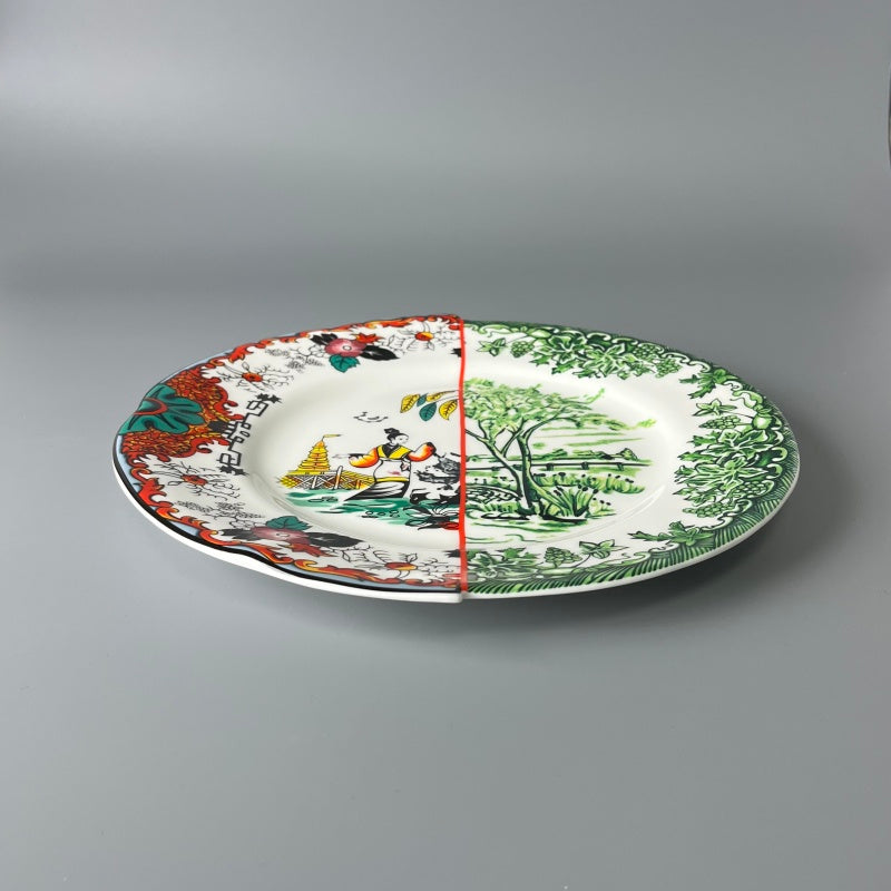 Bone China Plates of East and West Greenware & Famille Rose Fusion Plate