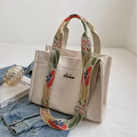 Tote bag med axelrem i etnisk stil med dragkedja