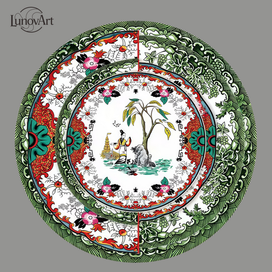 Bone China Plates of East and West Greenware & Famille Rose Fusion Plate