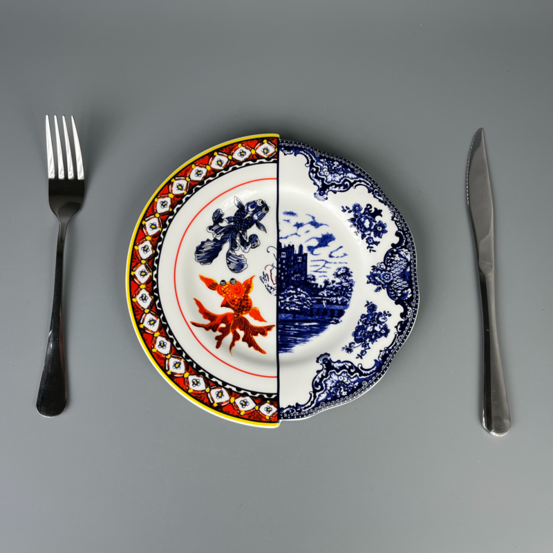 Fine Bone China plates of East Meets West Castle & Koi