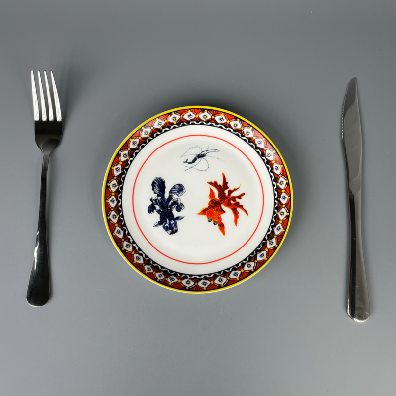 Fine Bone China plates of East Meets West Castle & Koi