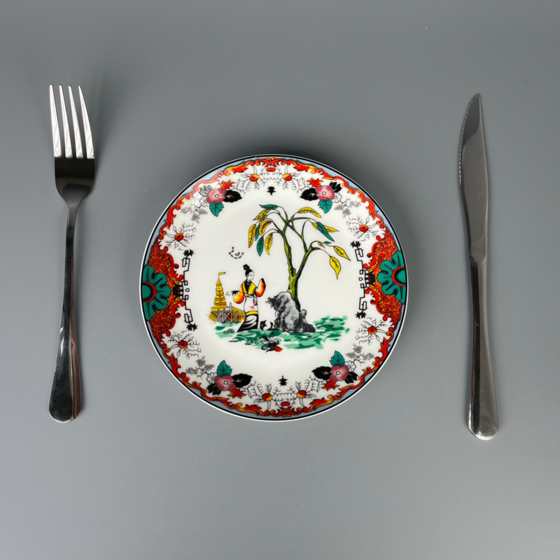 Fine Bone China plates of East Meets West Castle & Koi