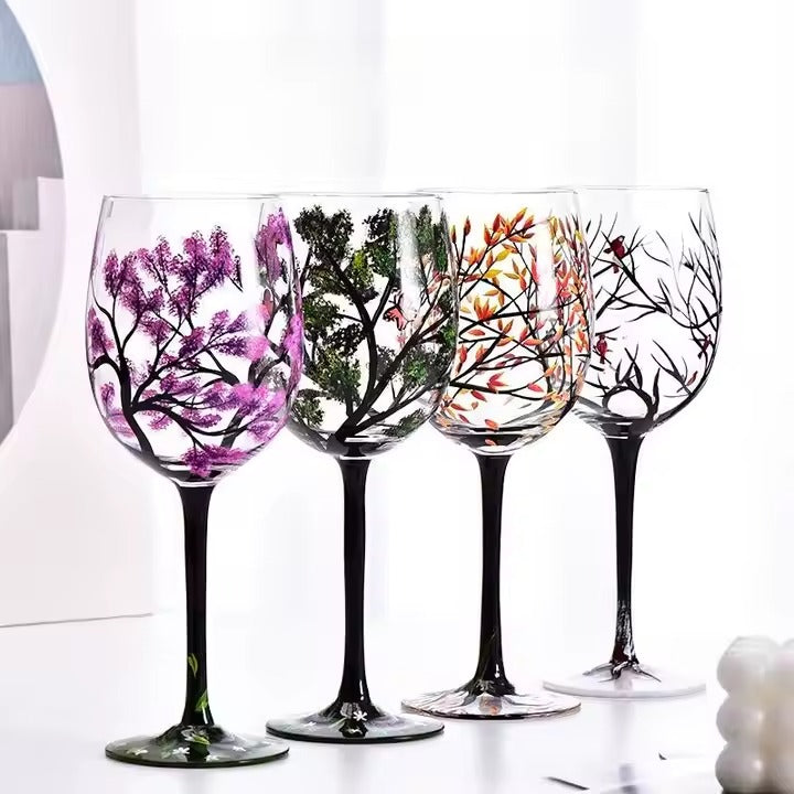 Crystal Glass Hand-Painted Flower Wine Glass