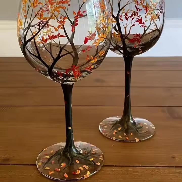 Crystal Glass Hand-Painted Flower Wine Glass