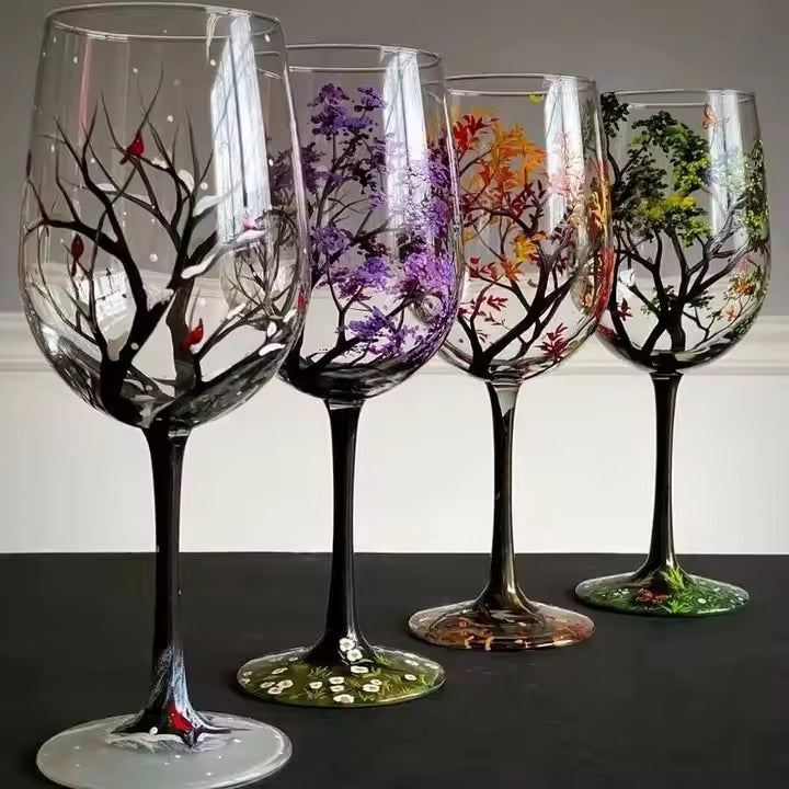 Crystal Glass Hand-Painted Flower Wine Glass