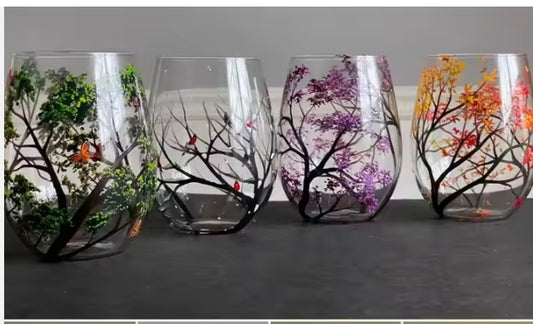 Crystal Glass Hand-Painted Flower Water Glass / Egg Cup